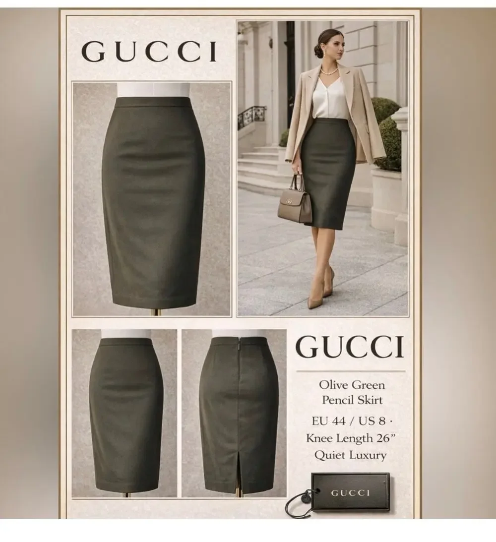 GUCCI chocolate Brown Zip Piano Pencil Skirt Medium 44 New retro rockabilly